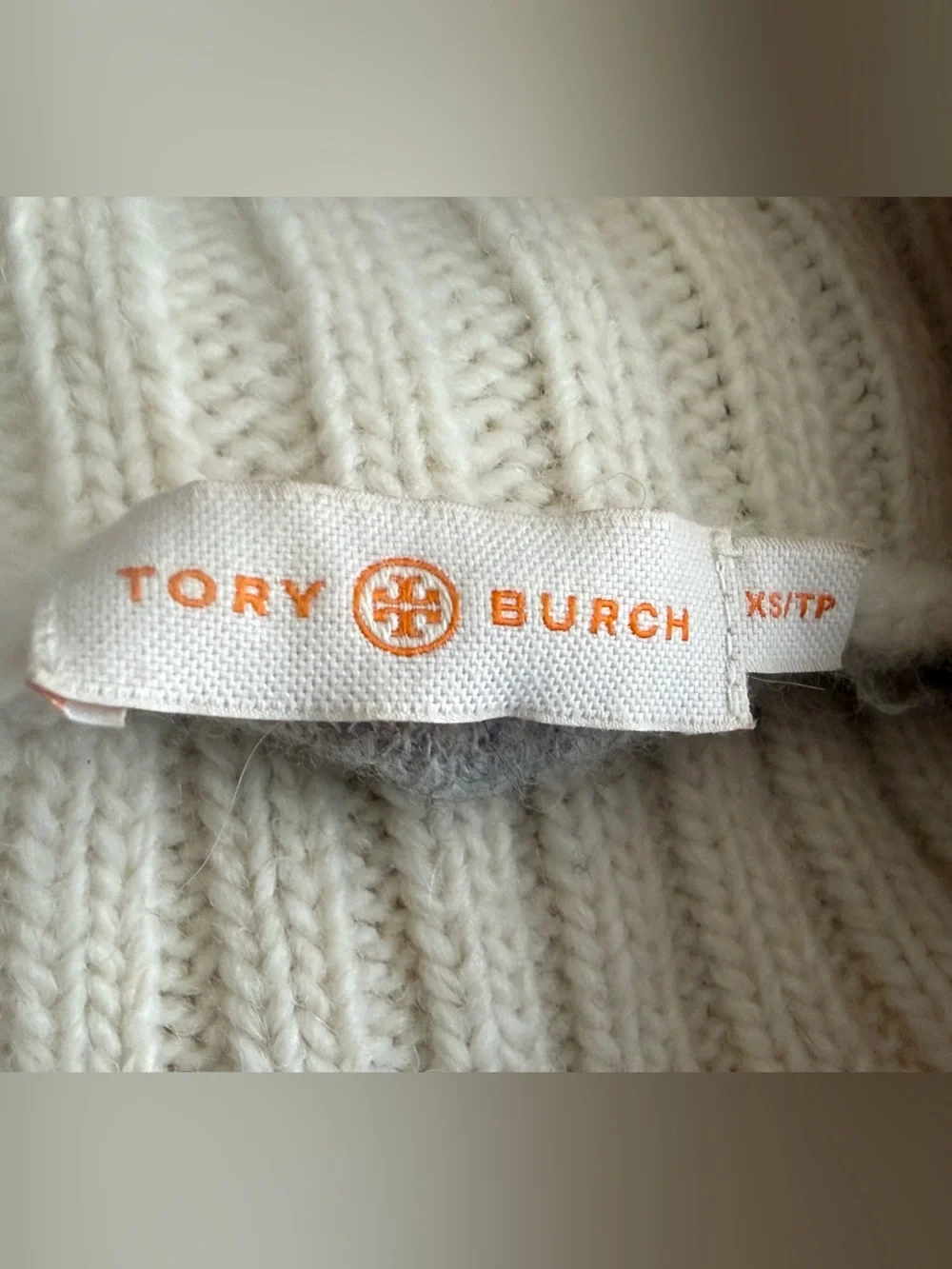 Tory Burch Gretchen Turtleneck Sweater XS Gray Alpaca Wool Blend Cable Knit Trim